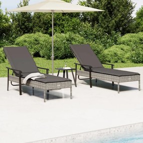 Lettini Prendisole 2pz Con Tavolino E Cuscini Polyrattan Grigio /
