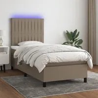 Letto a Molle con Materasso e LED Tortora 80x200 cm in Tessuto 3134993