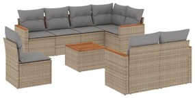 Set Divano da Giardino 9 pz con Cuscini Beige in Polyrattan