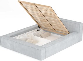 Letto matrimoniale imbottito grigio chiaro con contenitore e rete inclusi 160x200 cm Voliera – Maison de Rêve