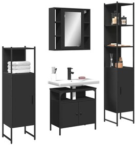 Set Mobili Da Bagno 4 Pz Nero İn Legno Multistrato /