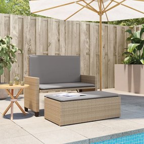 Panca da giardino con cuscini e poggiapiedi beige in polyrattan