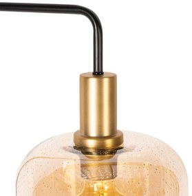 Lampada da terra di design nera con ottone e vetro ambrato - Zuzanna
