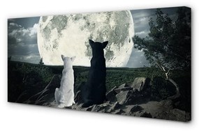 Quadro su tela Wolves Moon Forest 100x50 cm