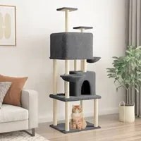 Albero per Gatti con Tiragraffi in Sisal Grigio Scuro 180 cm