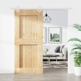 Porta Scorrevole Con Set Hardware 90x210 Cm Legno Massello Pino /