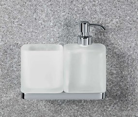 Colombo Time w4271 bicchiere portaspazzolini con dispenser spandisapone liquido in Vetro Acidato Naturale cromo