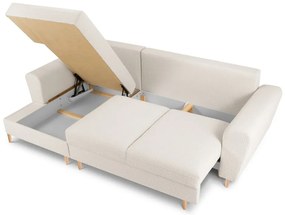 Divano angolare beige allungabile e con contenitore (con penisola a sinistra/con chaise lounge) con rivestimento in bouclé Kyoto – Cosmopolitan Design