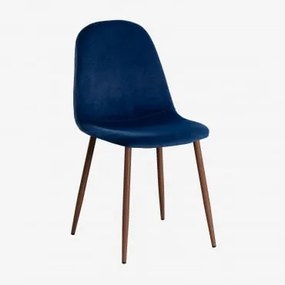 Confezione da 4 sedie da pranzo in velluto Glamm Blu & Legno scuro - Sklum