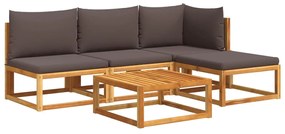 Set divano da giardino 5 pz con cuscini legno massello acacia