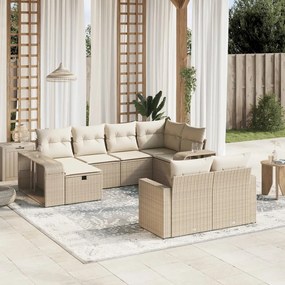 Set divano da giardino 10 pz con cuscini beige in polyrattan