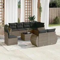 Set Divano da Giardino 9 pz con Cuscini Grigio in Polyrattan 3253987