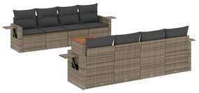 Set divano da giardino 9 pz con cuscini grigio in polyrattan