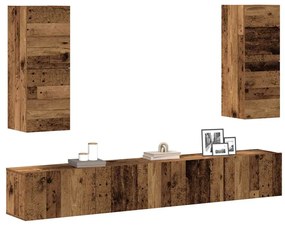 Set Mobile Tv 4 Pz Montato A Parete Legno Antico İn Truciolato /
