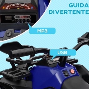 Quad Elettrico per Bambini 3-5 Anni a 12V con Fari e Pedale, in PP e Metallo 100x65x73 cm, Blu...