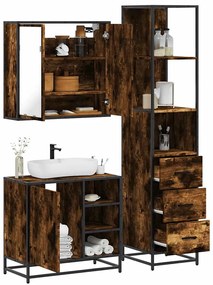 Set Mobili Da Bagno 3 Pz Rovere Fumo İn Legno Multistrato /
