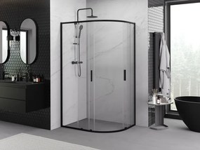 Mexen Exo-S Duo cabina doccia semicircolare asimmetrica scorrevole 90 x 80 cm, trasparente, nera - 8132-090-080-70-00