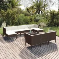 Set Divani da Giardino 11 pz con Cuscini in Polyrattan Marrone 3094583