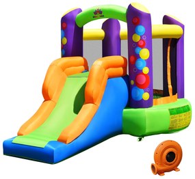 Costway Castello gonfiabile 3 in 1 con 3 pareti a rete, Scivolo gonfiabile con compressore per interno ed esterno