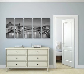 Quadri 5 pezzi – Panorama di Parigi abbagliante in bianco e nero