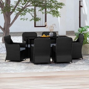 Set da pranzo da giardino 7 pz con cuscini nero