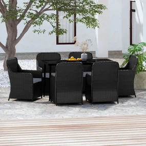 Set da pranzo da giardino 7 pz con cuscini nero