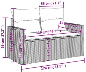 Set Divano da Giardino 5 pz con Cuscini Grigio in Polyrattan