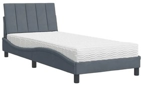 Letto con materasso grigio scuro 90x190 cm in velluto