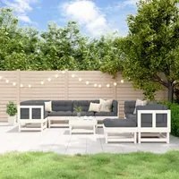 Set Salotto da Giardino 10 pz Bianco in Legno Massello di Pino 3186565