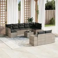 Set Divano Giardino 10 pz con Cuscini Grigio Chiaro Polyrattan 3255369