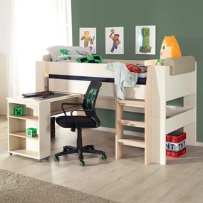 Letto da bambini rialzato beige con contenitore e scrivania rete non inclusa 90x200 cm Studio – Roba