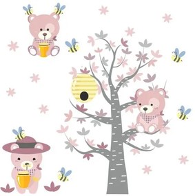 Bellissimo adesivo da parete per bambini con orsacchiotti rosa e api 80 x 160 cm