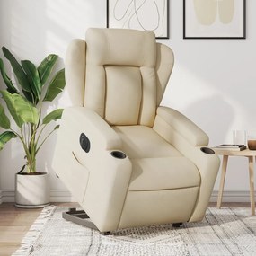 Poltrona Alzapersona Reclinabile Elettrica Crema İn Tessuto /