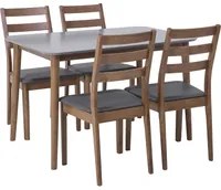 Set da pranzo in legno massello scuro con piano in ecopelle grigio sedili a 4 posti 118 x 77 cm