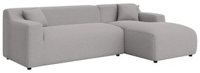 Divano angolare grigio chiaro (con penisola a destra e chaise lounge) rivestito in velluto a coste Martin – Ropez
