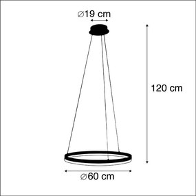 Lampada a sospensione di design nera 60 cm con LED dimmerabile a 3 livelli - Anello