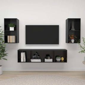 Mobile Tv A Parete 4 Pz Nero Lucido İn Truciolato /
