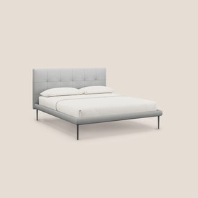 Midori letto imbottito trapuntato in ecopelle con piedini alti T04 grigio chiaro