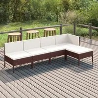 Set Divani da Giardino 5 pz con Cuscini in Polyrattan Marrone cod mxl 38328