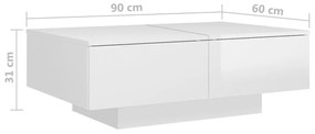 Tavolino Salotto Bianco Lucido 90x60x31 cm in Legno Multistrato