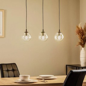 EMIBIG LIGHTING Lampada a sospensione Glassy, a 3 luci, dritta, nera, trasparente, vetro