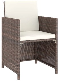 Set da Pranzo da Giardino 6 pz con Cuscini Polyrattan Marrone