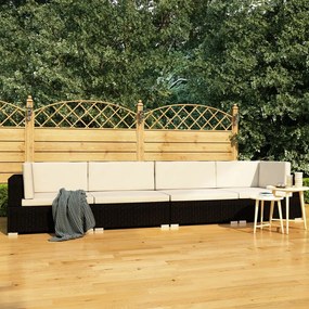 Set divani da giardino 4 pz con cuscini in polyrattan nero