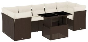 Set divani da giardino 8 pz con cuscini marrone in polyrattan