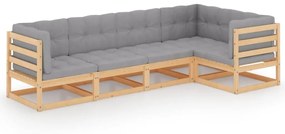 Set Divani da Giardino 5 pz con Cuscini Legno Massello di Pino