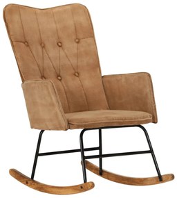 Sedia A Dondolo Marrone İn Tela Vintage /