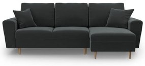 Divano angolare grigio scuro allungabile e con contenitore con rivestimento in velluto Kyoto – Cosmopolitan Design