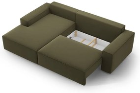 Divano angolare verde allungabile/con contenitore (con penisola a sinistra/con chaise lounge) con rivestimento in velluto Jodie – Micadoni