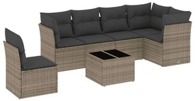 Set Divani da Giardino 7 pz con Cuscini Grigio in Polyrattan