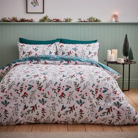 Biancheria da letto singola in flanella bianco-verde 135x200 cm Holly and Mistletoe - Catherine Lansfield